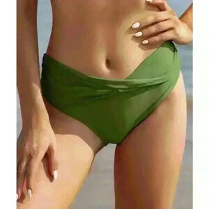 SHEKINI Twist Front Cheeky Bikini Swimsuit Bottom Olive NWT Size M